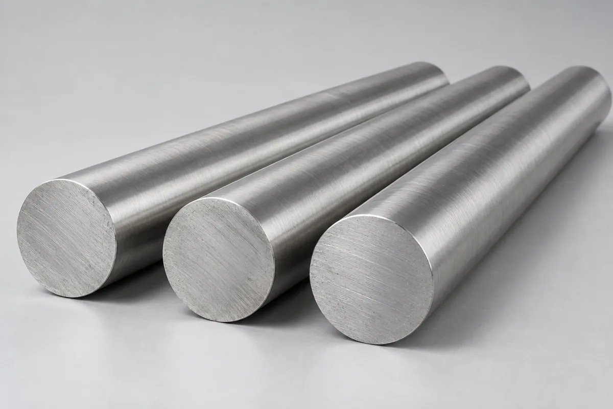 Representative AI-generated stainless steel solid round bar; not actual stock or proof of grade.