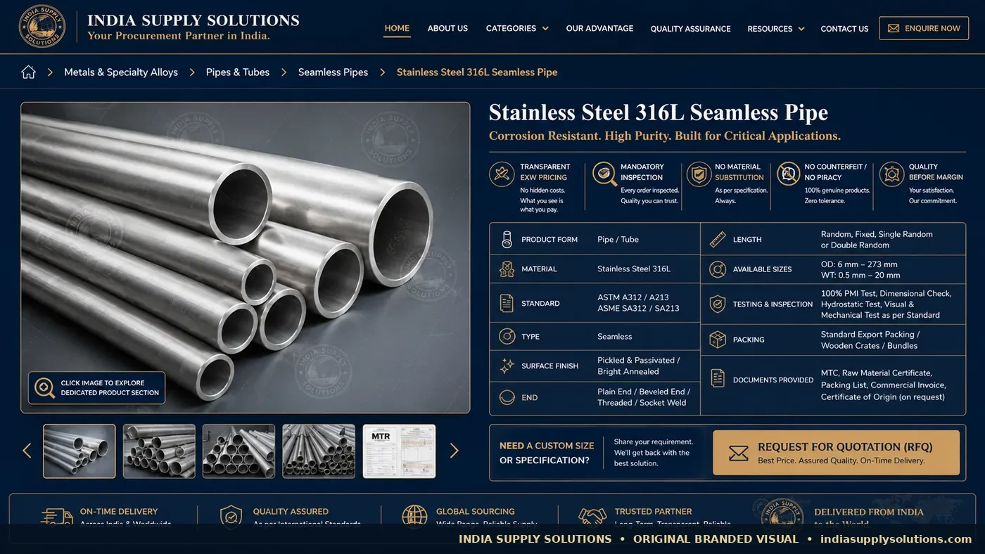 Stainless Steel 316L Seamless Pipe representative product image